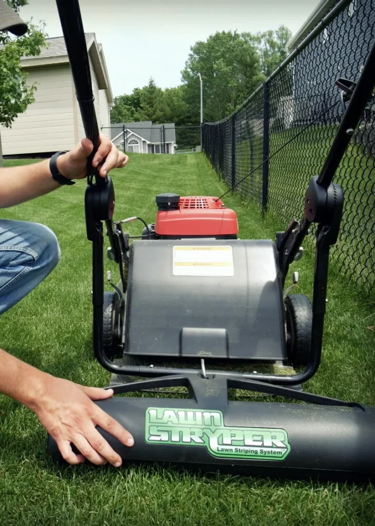 A lawn stryper product that folds the grass blades down. How to mow perfect patterns in the lawn